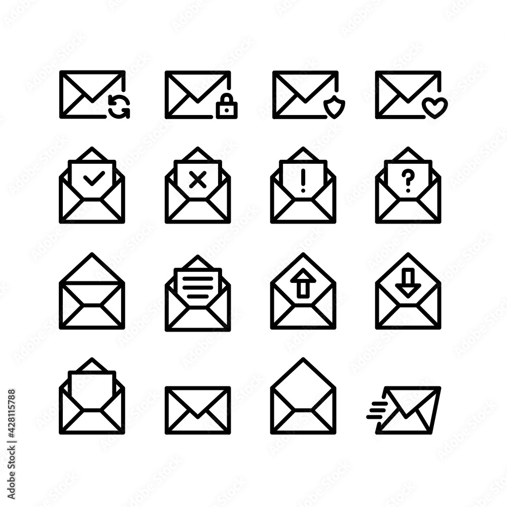Mail icons set. Pixel perfect editable stroke Mail icons set. Pixel perfect editable stroke