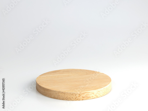 Round wooden product stand, Wooden Texture isolated on white background with clipping paths.