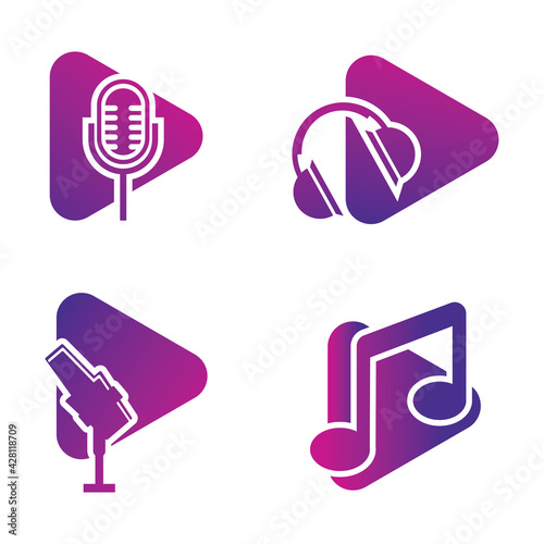 play media app logo icon vector template.