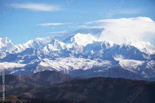 Kangchenjunga or Kanchenjunga  is the third highest mountain in the world. It rises with an elevation of 8 586 m  Nepal