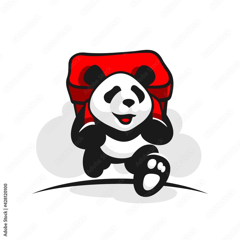 Running panda with a backpack on a white background food delivery in vector EPS8 Running panda with a backpack on a white background food delivery in vector EPS8