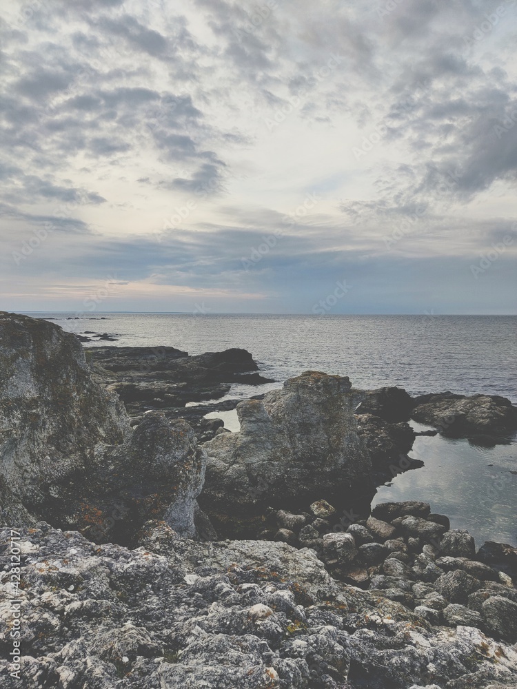 Cliffs and rocks with view of the ocean, on island Gotland outside Sweden