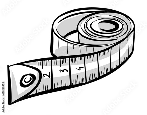 Measuring tape. Hand drawn ruler tool in doodle, sketch style, isolated on white background.