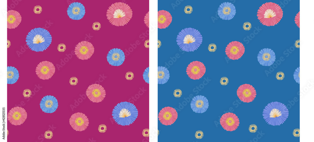 Set of vector pattern with stitched flowers Set of vector pattern with stitched flowers