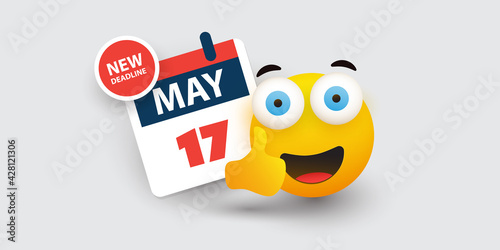 Tax Day Reminder Concept - Calendar Design Template - USA Tax Deadline, New Extended Date for IRS Federal Income Tax Returns: 17 May 2021
