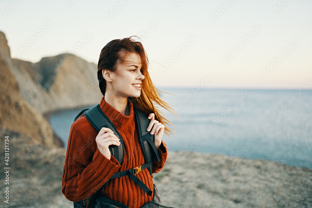 woman in the mountains active vacation travel sea rocks landscape model woman in the mountains active vacation travel sea rocks landscape model