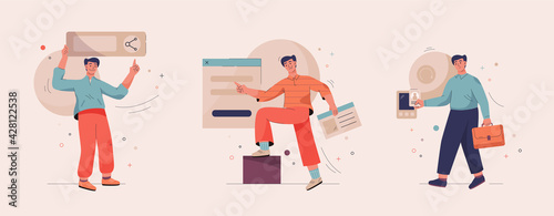 Onboarding isolated scenes set. Getting to know site or service