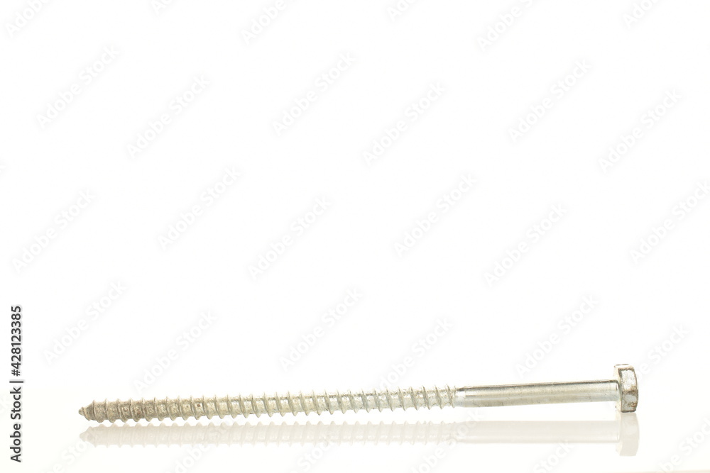 One metal screw, close-up, isolated on white. One metal screw, close-up, isolated on white.