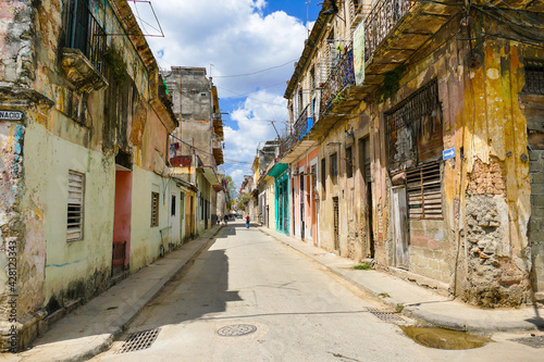 Cuba, Havana, , Street with houses in poor condition