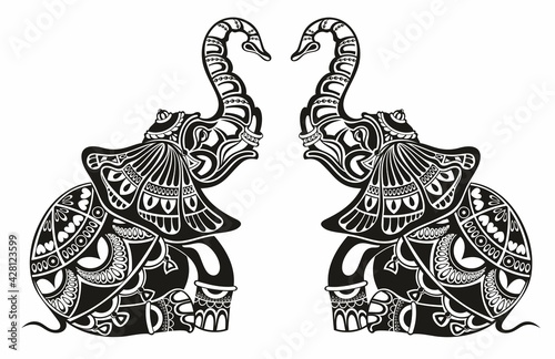 The stylized figure of an elephant