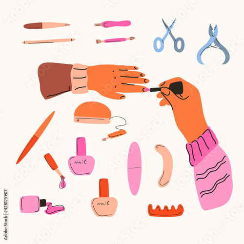 Manicure set with hands and tools