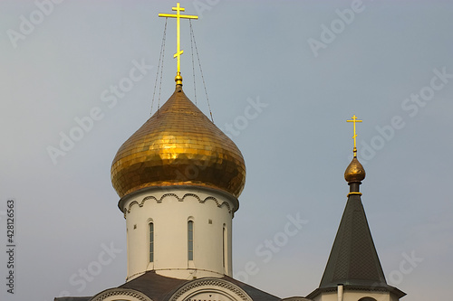 crosses on the domes of the orthodox church photo