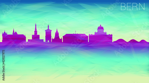 Bern Switzerland Skyline City Vector Silhouette. Broken Glass Abstract Geometric Dynamic Textured. Banner Background. Colorful Shape Composition.