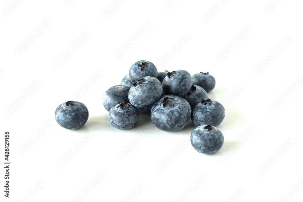Batch of blueberries on white background 