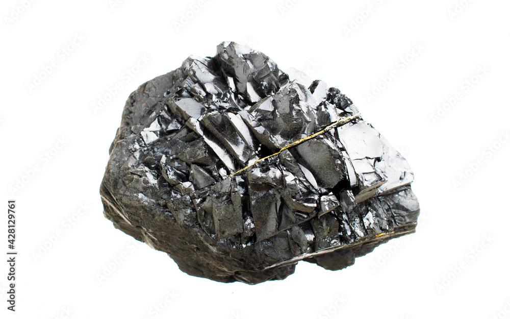 anthracite hard coal with pyrite blots on a white background
