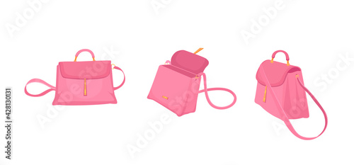 Woman's bag in three positions.