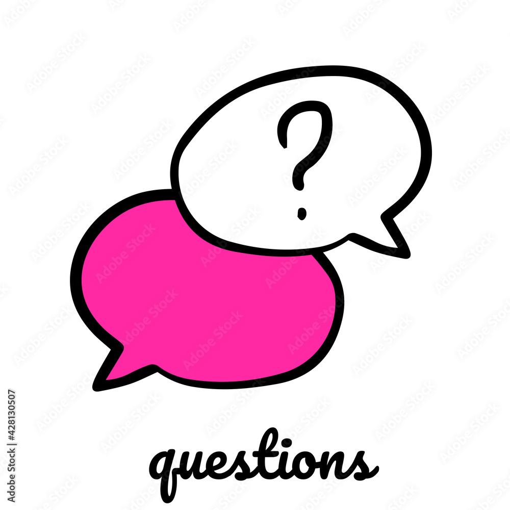 Questions support icon. Two speach bubble on white background. Vector hand drawn isolated conversation chat icon. Questions support icon. Two speach bubble on white background. Vector hand drawn isolated conversation chat icon.