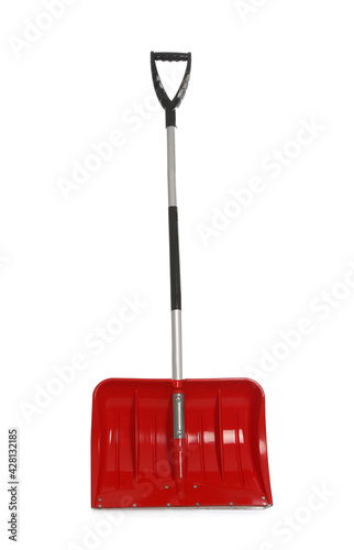 Red snow cleaning shovel isolated on white