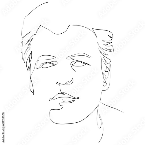 Abstract male face drawing with lines, quick sketch, fashion illustration, man beauty minimalist, vector illustration for t-shirt, print design, covers, web