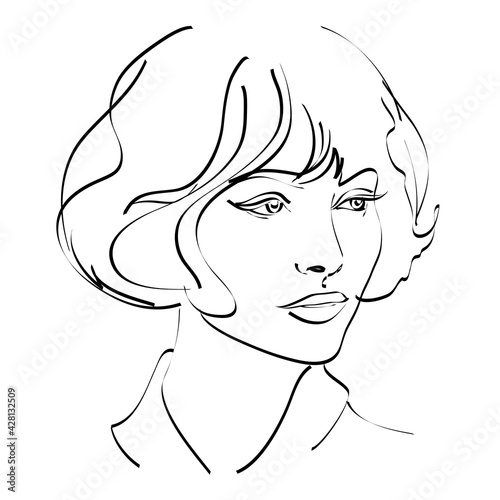 Abstract female face drawing with lines, quick sketch, fashion concept, woman beauty minimalist, vector illustration for t-shirt, print design, covers, web