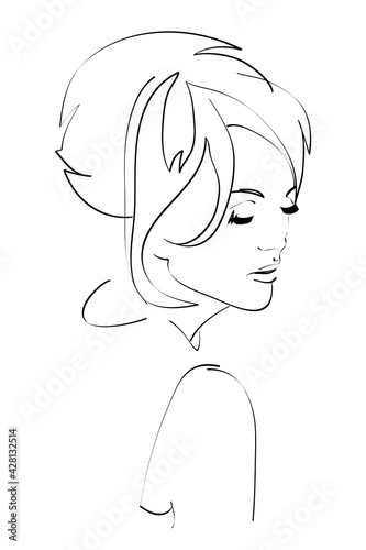 Abstract female face drawing with lines, quick sketch, fashion illustration, woman beauty minimalist, vector illustration for t-shirt, print design, covers, web