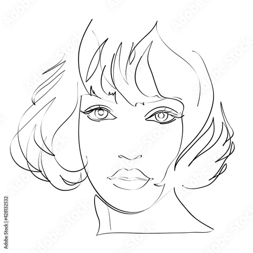 Abstract female face drawing with lines, quick sketch, fashion concept, woman beauty minimalist, vector illustration for t-shirt, print design, covers, web