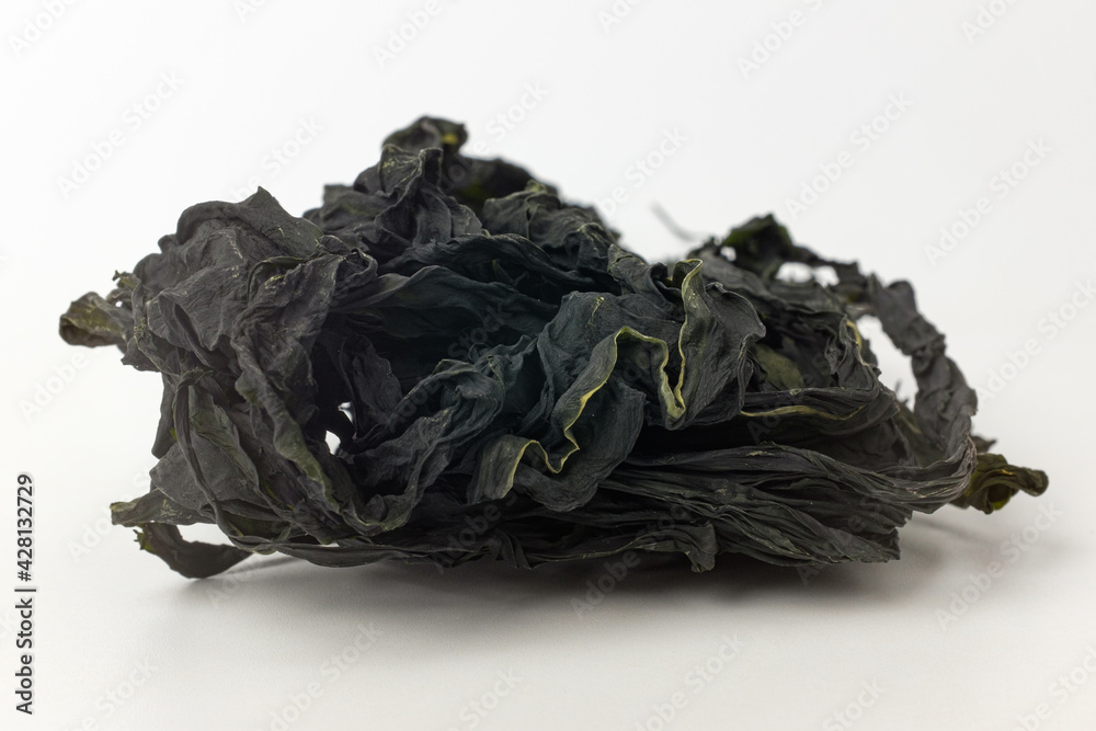 Dried seaweed on white background