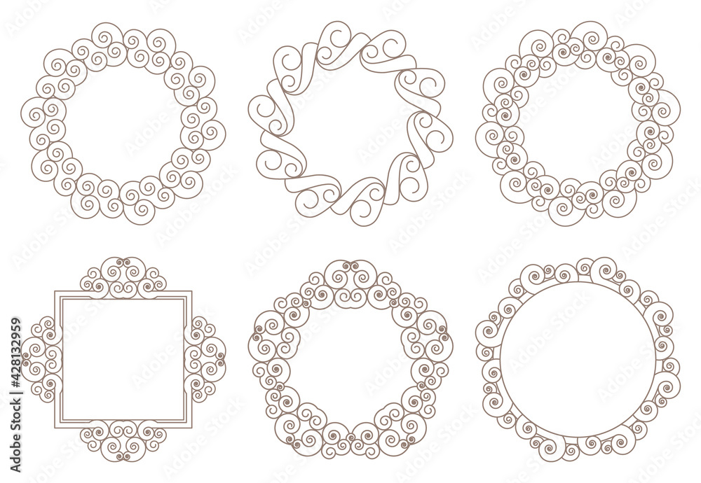 Wave ornament. Set of decorative frames. Pattern borders. Design background for invitations and holiday cards.