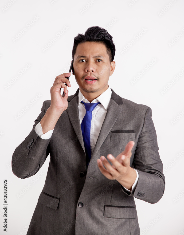 portrait young man entrepreneur call with phone office work concept isolated white background portrait young man entrepreneur call with phone office work concept isolated white background