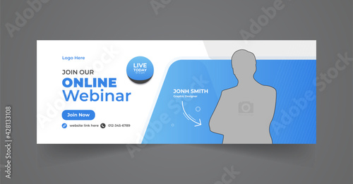 Social Media Timeline Cover and Web Banner Template for Online Webinar. Corporate Business. Facebook Cover.  Business advertisement timeline cover design layout