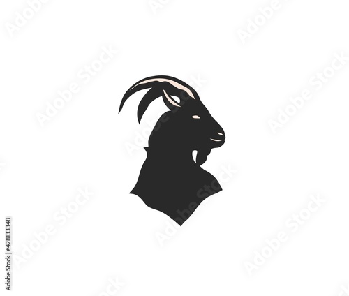 Hand drawn vector abstract stock flat graphic illustration with logo element of magic goat head silhouette art in simple style for branding,isolated on white background