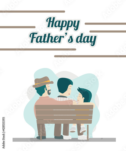 Father's day banner, cute style characters, flat design cartoon, three generation of family, grandfather, father and son staying together