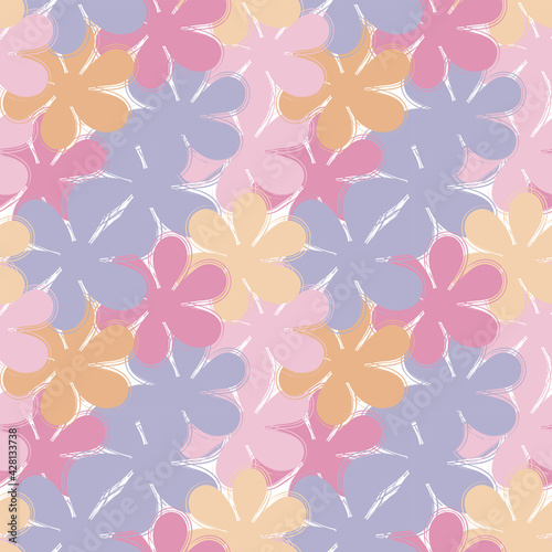 Floral seamless pattern, large flowers in pastel colors. Vector illustration