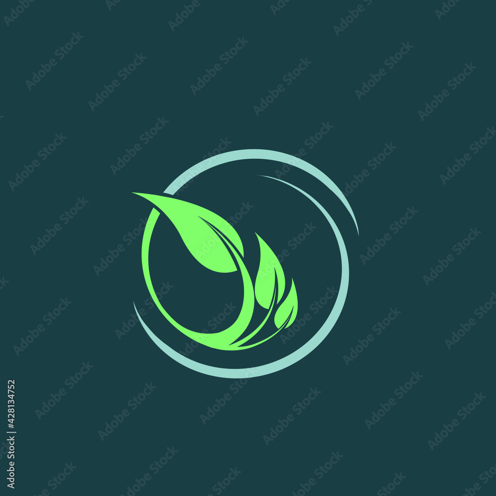 Leaf logo.Green nature element isolated on dark fund.Organic icon for beauty, spa, eco, natural food, clean environmental brand.Plant sign.Fresh bio growth shape.Circular emblem. Leaf logo.Green nature element isolated on dark fund.Organic icon for beauty, spa, eco, natural food, clean environmental brand.Plant sign.Fresh bio growth shape.Circular emblem.