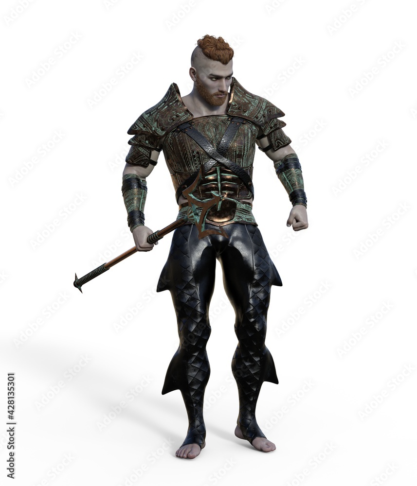 poseidon warrior with viking spear, 3d rendering poseidon warrior with viking spear, 3d rendering