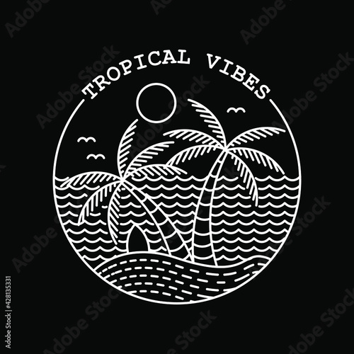 Tropical vibes monoline illustration