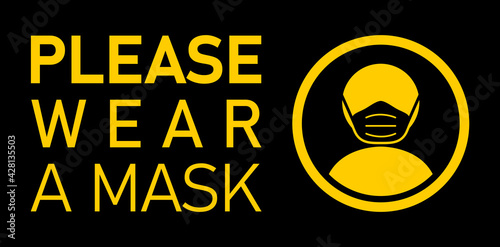 Please Wear a Mask Horizontal Instruction Icon with Text. Vector Image.