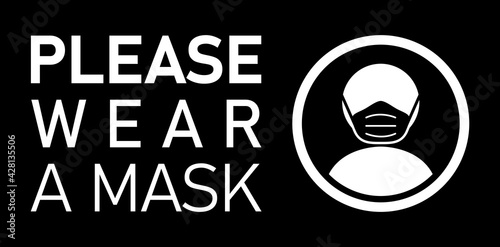 Please Wear a Mask Horizontal Instruction Icon with Text. Vector Image.