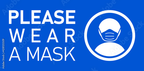 Please Wear a Mask Horizontal Instruction Icon with Text. Vector Image.