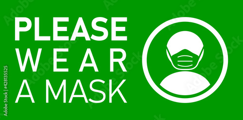 Please Wear a Mask Horizontal Instruction Icon with Text. Vector Image.