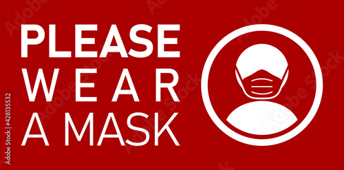 Please Wear a Mask Horizontal Instruction Icon with Text. Vector Image.