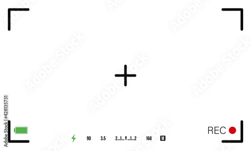 Interface viewfinder with digital camera settings on white background. Viewfinder focusing screen template. Focus of camera viewfinder. Vector illustration