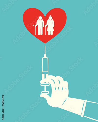 Senior Vaccination with love concept design