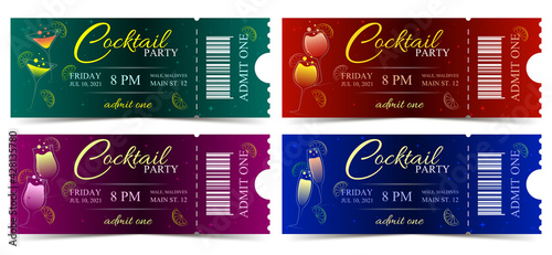 Set of Cocktail party modern vector tickets