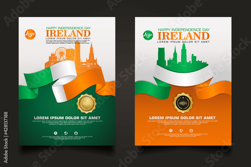 Set poster promotions Ireland happy Independence Day background template.