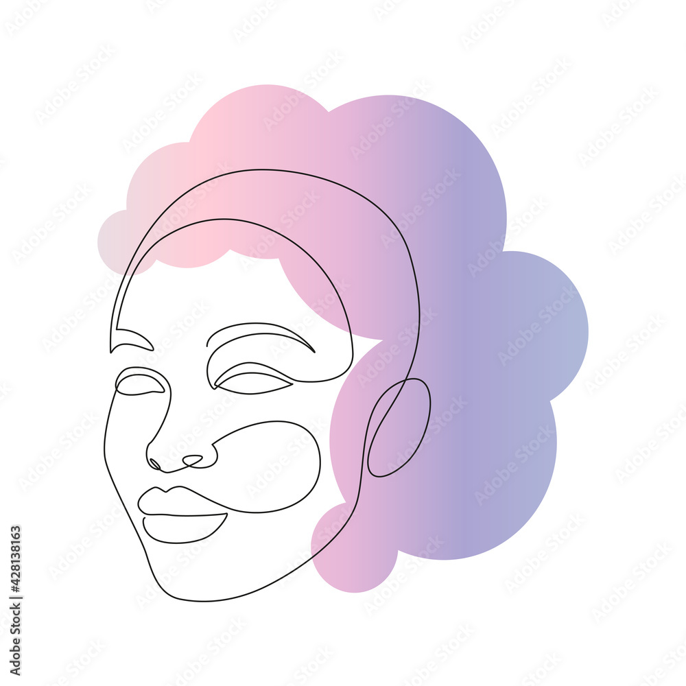 Beautiful Women face in one line drawing style. Minimalistic modern female portrait with gradient color for logo, emblem, print, poster and card. Simple Vector illustration Beautiful Women face in one line drawing style. Minimalistic modern female portrait with gradient color for logo, emblem, print, poster and card. Simple Vector illustration