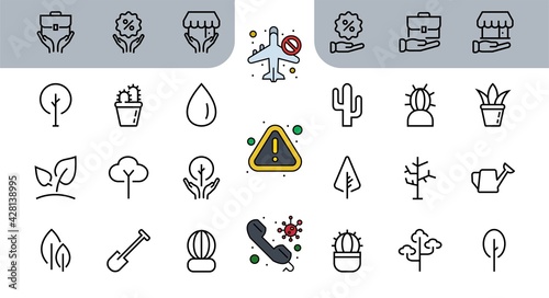 A set of Rosteniya Icons, and garden care, Vector illustration, Contains Icons such as tree, cactus, watering can, spade, flower and much more. on a white background, editable bar 480x480