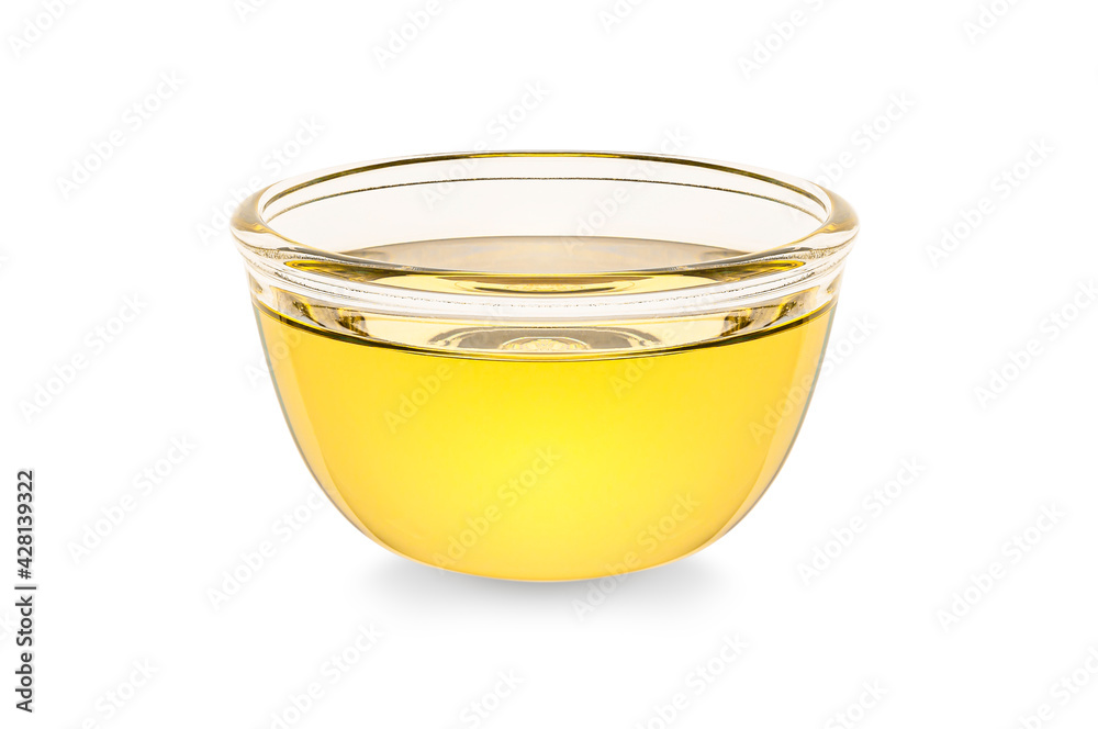 Cooking oil in glass bowl isolated on white background. Cooking oil in glass bowl isolated on white background.