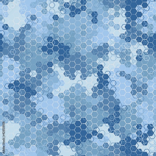 Arctic blue colors seamless pattern background of hexagons and squares