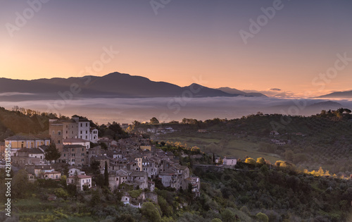 Sunrise over a medieval Italian village, Castelnuovo di Porto near Rome photo